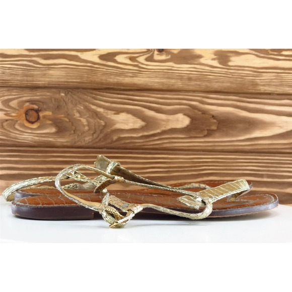 Sam Edelman Size 9 M Gold T-Strap Synthetic Women Sandal Shoes - Picture 4 of 7